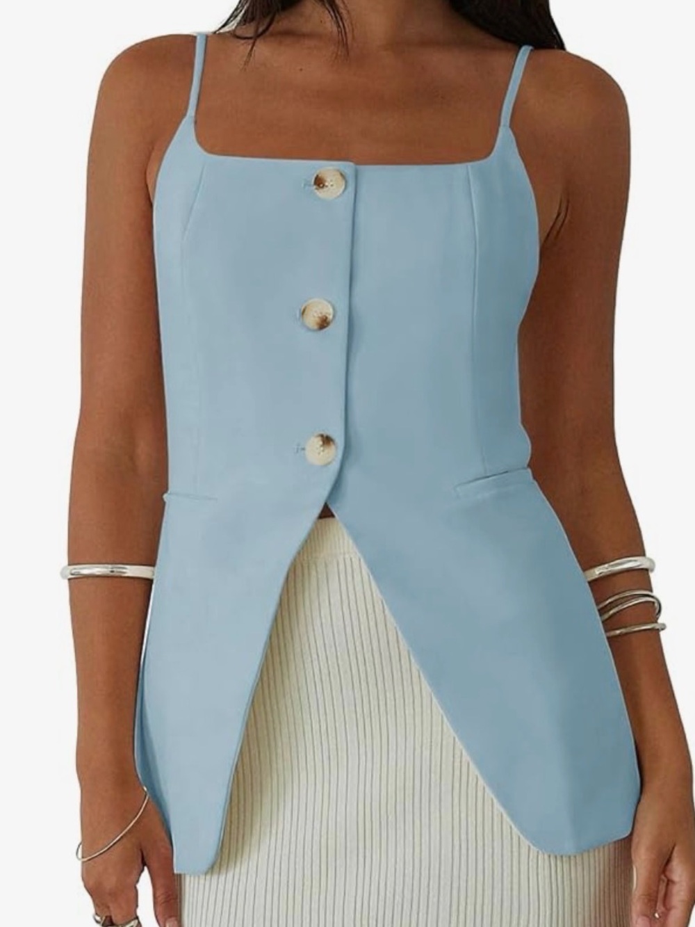 Amazon Light Blue Square Neck Button Front Camisole